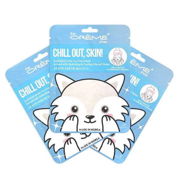 NEW The Creme Shop, 3 Pack, Chill Out, Skin! Animal Arctic Fox Face Mask Sheet - Picture 1 of 3